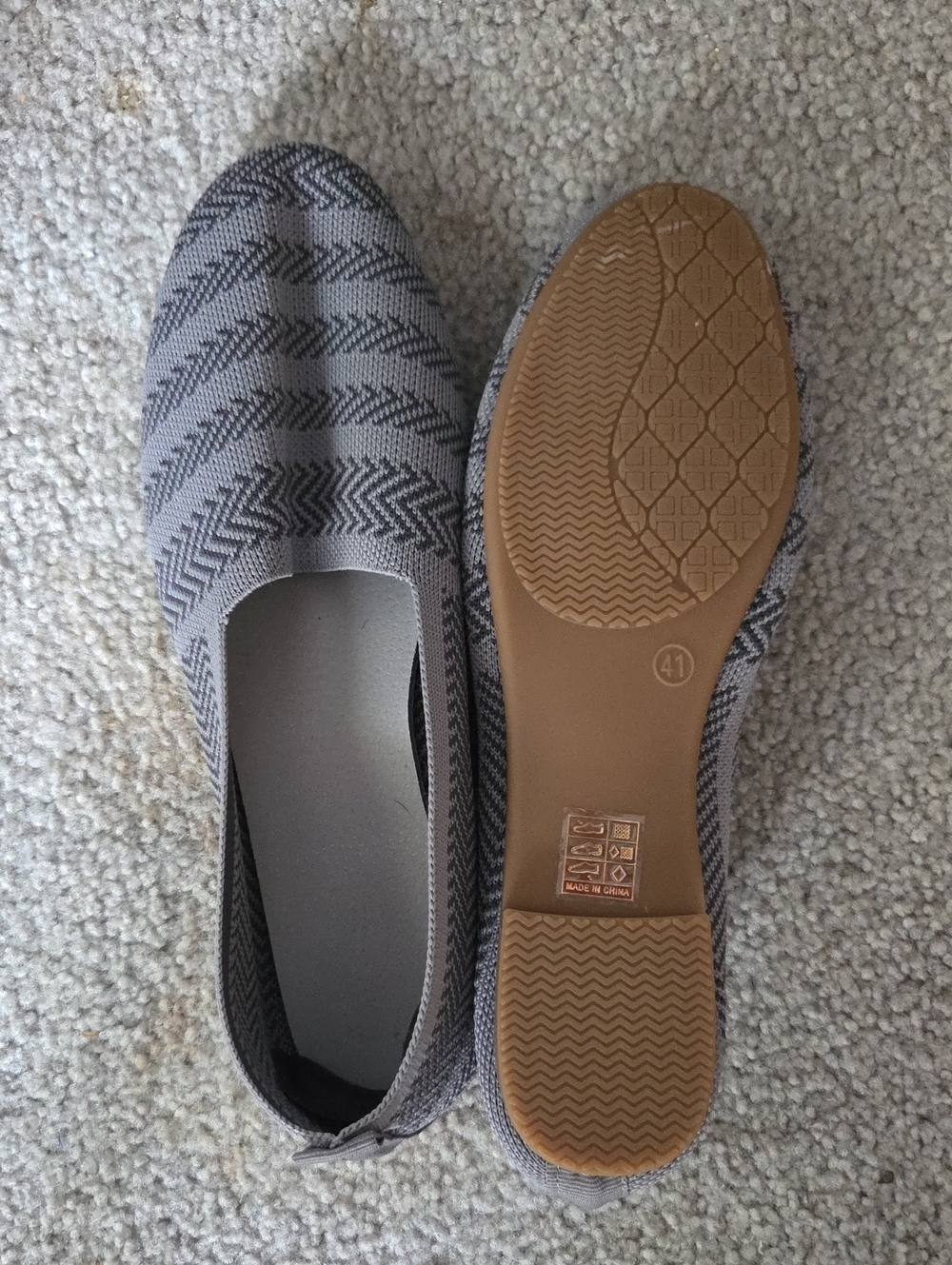 Gray Patterned Slip-On Women's Flats